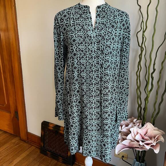 Tory Burch Massey Silk  Mini Dress Tunic Abstract Women's Size 0 XS Blue Green - Picture 1 of 10
